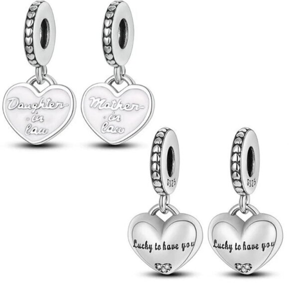 Sterling Silver Daughter & Mother in Law Split Dangle Charm - Picture 1 of 5
